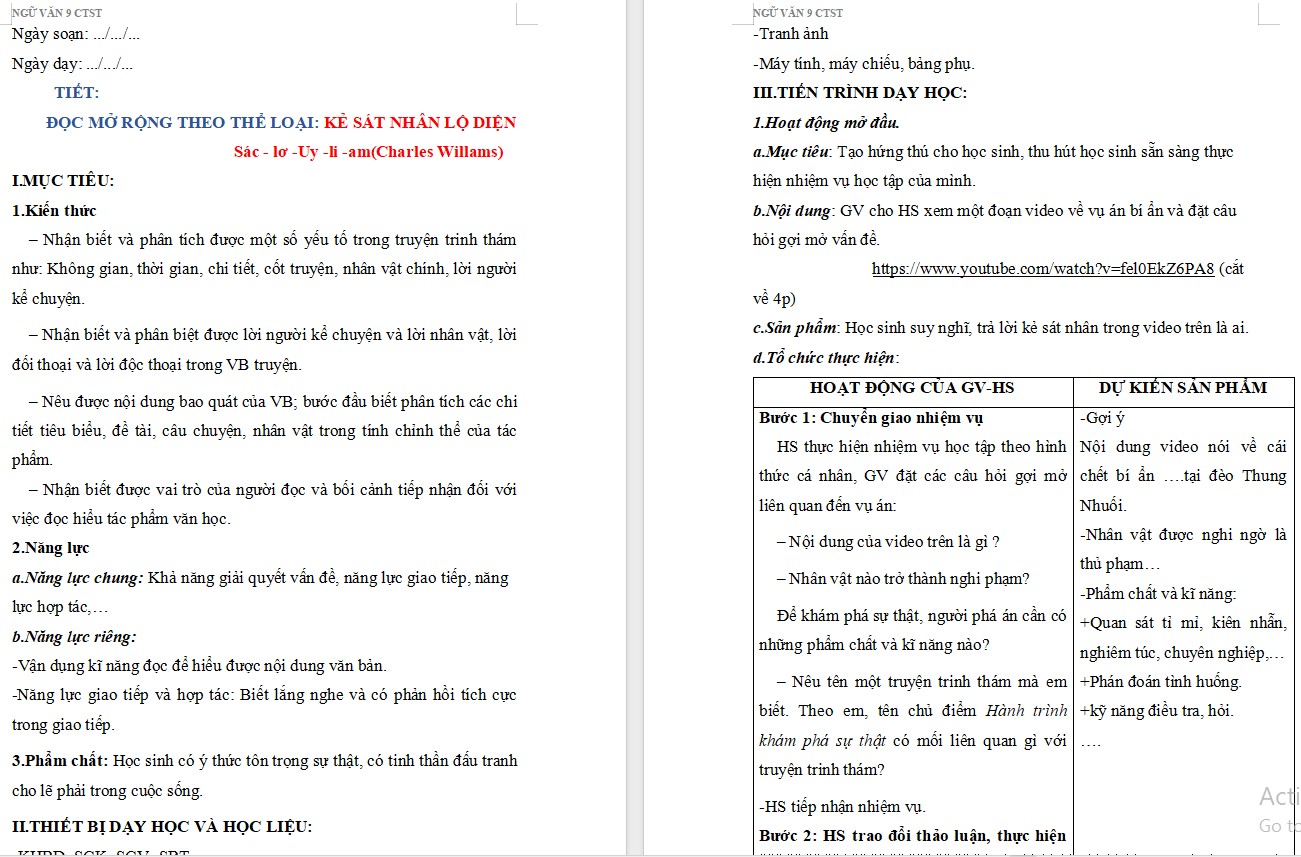 Giáo án Bài Kẻ sát nhân lộ diện Ngữ văn 9 CTST