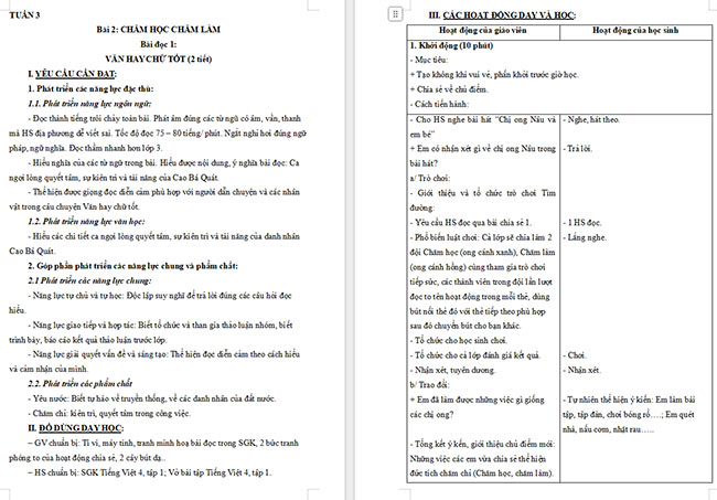 Giáo án Tiếng Việt 4 Văn hay chữ tốt