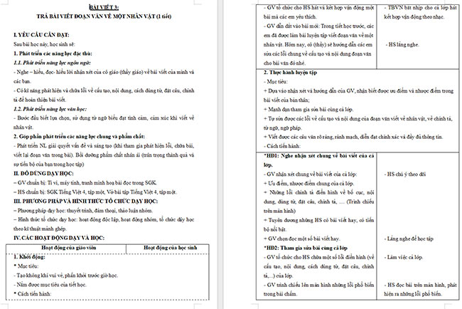 Giáo án Tiếng Việt 4 Trả bài viết đoạn văn về một nhân vật