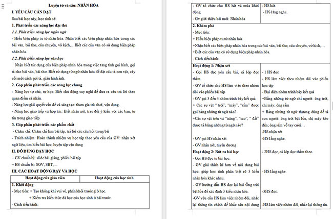 Giáo án Tiếng Việt 4 Nhân hóa