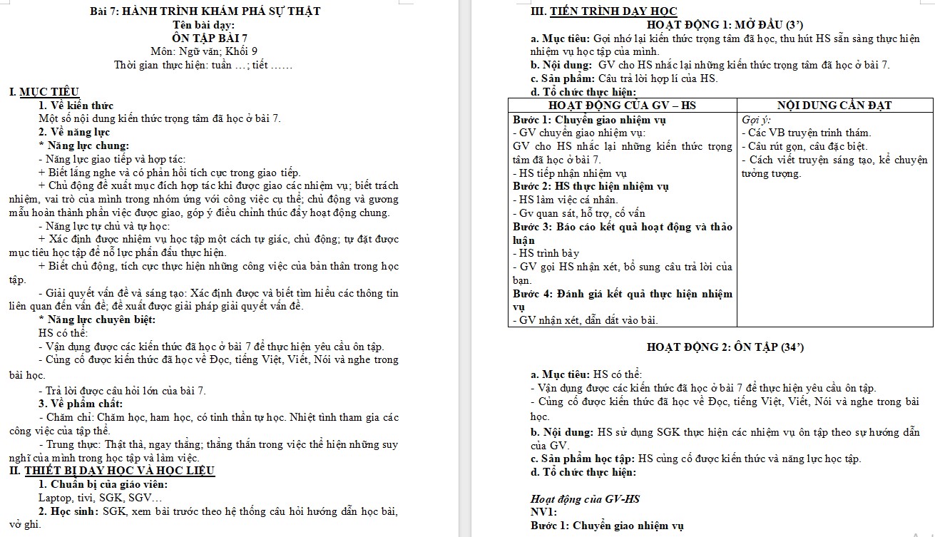 Giáo án Ôn tập Bài 7 Ngữ văn 9 CTST