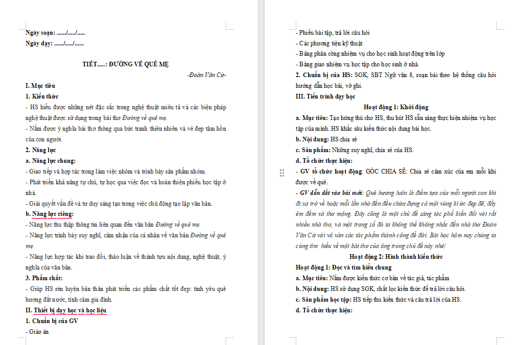 PowerPoint Ngữ văn 8 Bài 2 Đường về quê mẹ