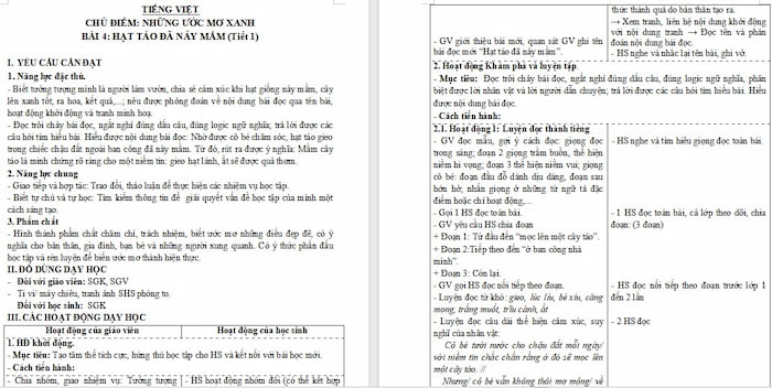 Giáo án Tiếng Việt 4: Hạt táo đã nảy mầm