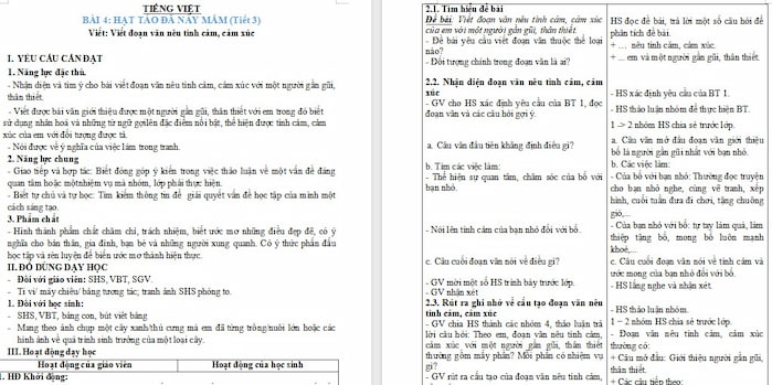 Giáo án Tiếng Việt 4: Viết đoạn văn nêu tình cảm, cảm xúc