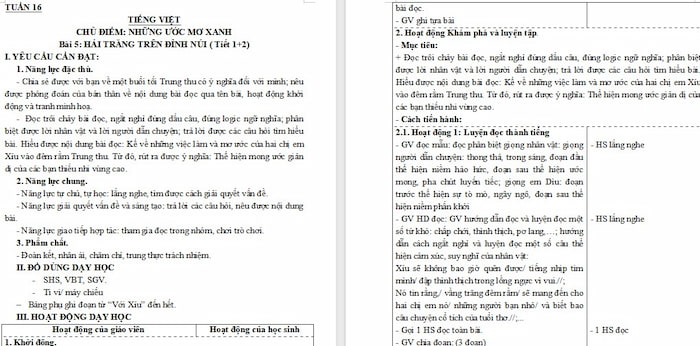 Giáo án Tiếng Việt 4: Hái trăng trên đỉnh núi