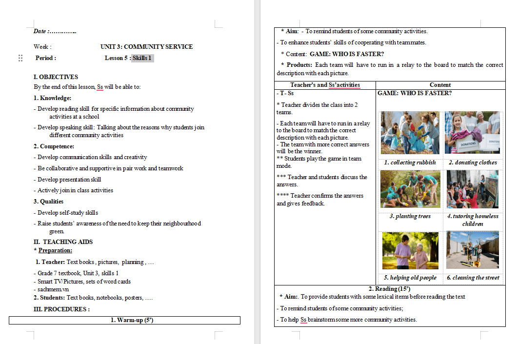 PowerPoint Tiếng Anh 7 Unit 3: Skills 1