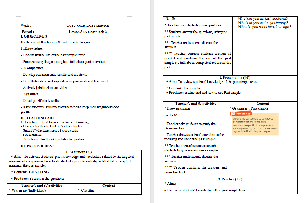 PowerPoint Tiếng Anh 7 Unit 3: A Closer Look 2