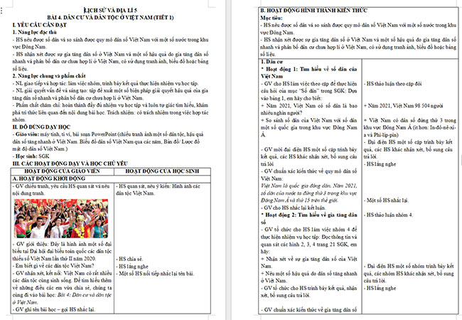 Giáo án Lịch sử - Địa lí 5 Dân cư và dân tộc ở Việt Nam