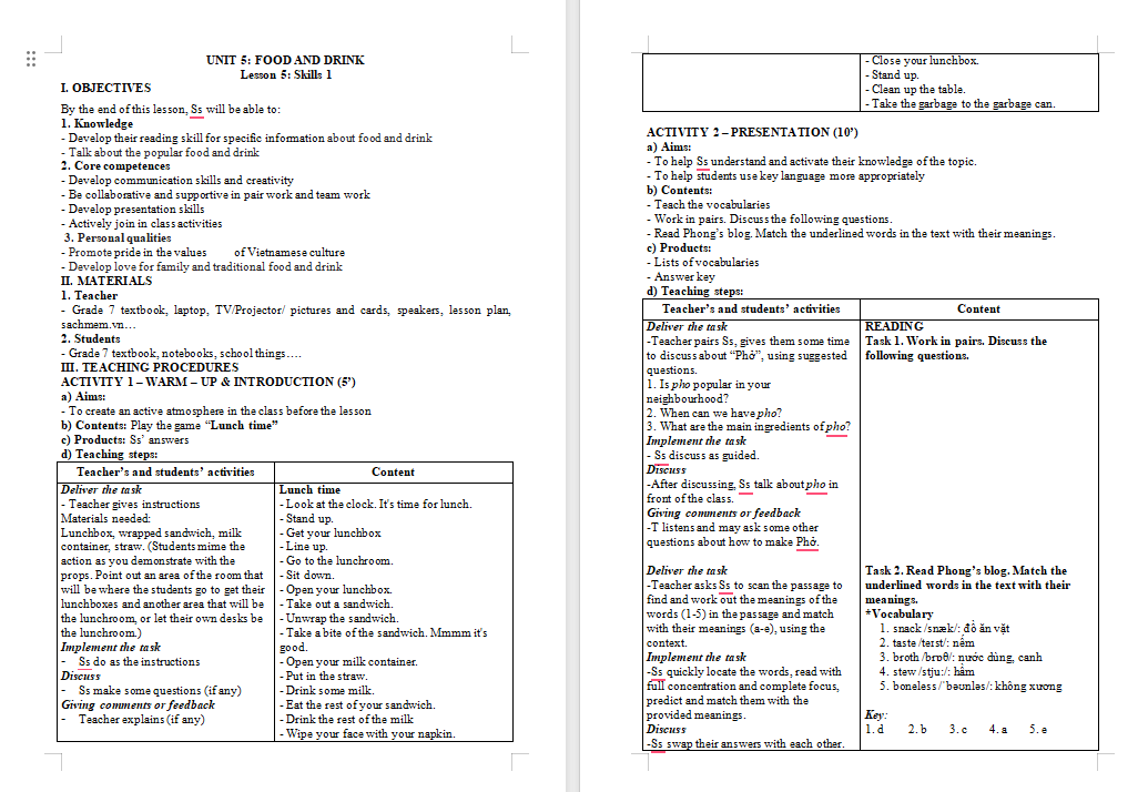 PowerPoint Tiếng Anh 7 Unit 5: Skills 1