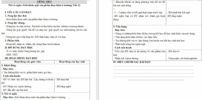 Giáo án Tiếng Việt 4: Giới thiệu một sản phẩm thực hiện ở trường