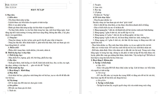 Giáo án GDCD 6 Tự lập