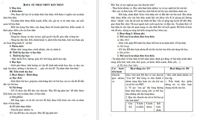 Giáo án GDCD 6 Tự nhận thức bản thân