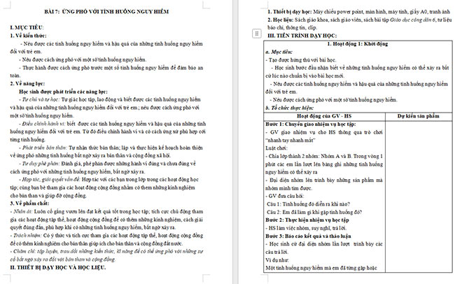 Giáo án GDCD 6 Ứng phó với tình huống nguy hiểm