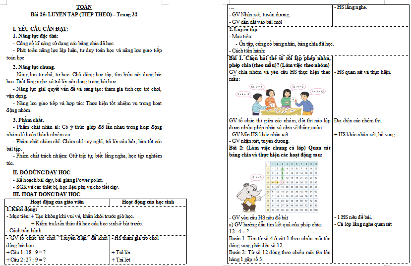 Giáo án Toán lớp 3: Luyện tập (Tiếp theo) trang 54