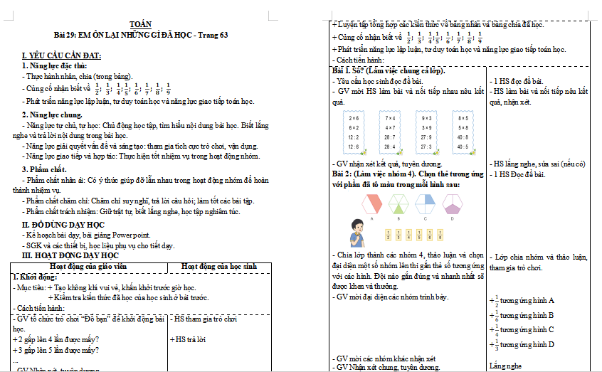 Giáo án Toán lớp 3: Em ôn lại những gì đã học trang 63