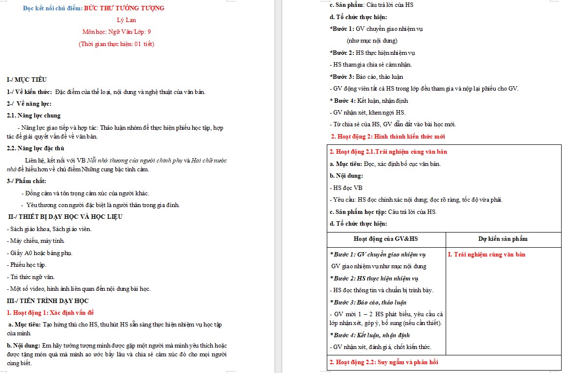 Giáo án Bài Bức thư tưởng tượng Ngữ văn 9 CTST