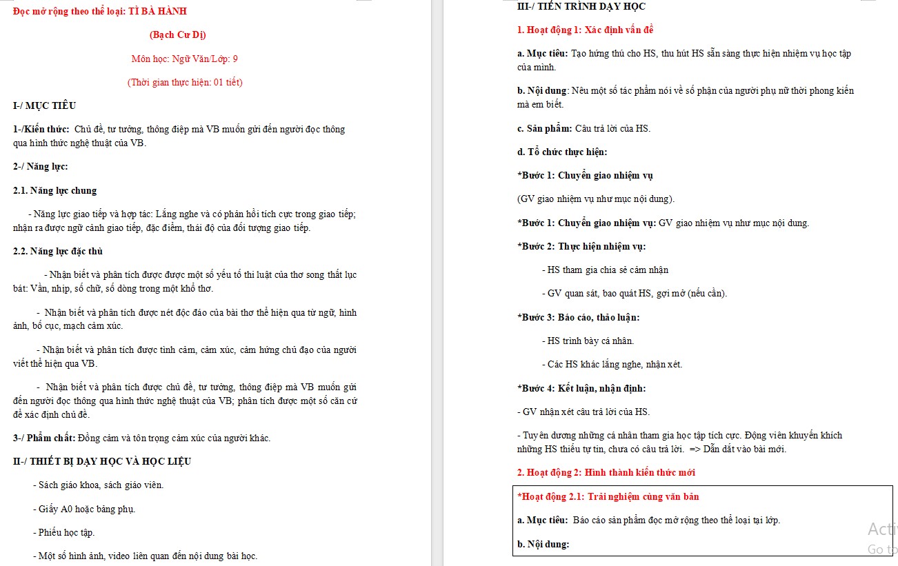 Giáo án Bài Tì bà hành Ngữ văn 9 CTST