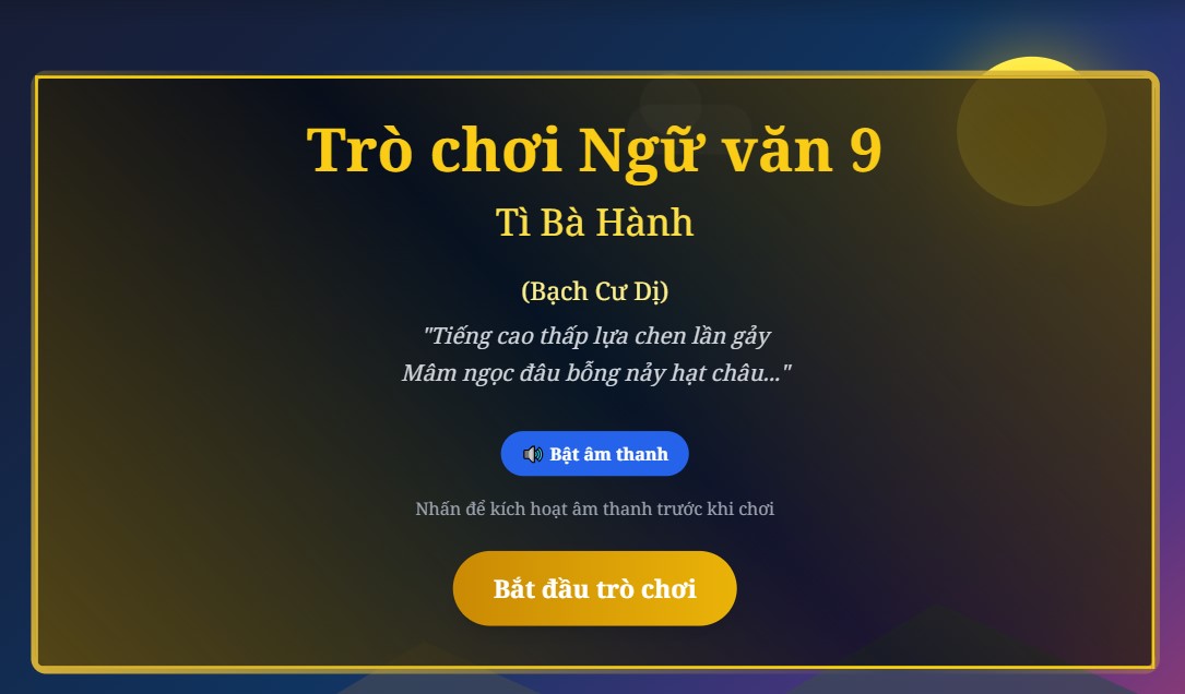 Trò chơi tương tác Ngữ văn 9 Tì bà hành