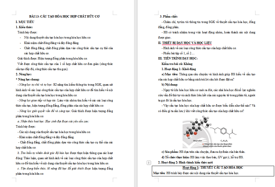 Giáo án PowerPoint Hóa học 11 Bài 13: Cấu tạo hoá học hợp chất hữu cơ