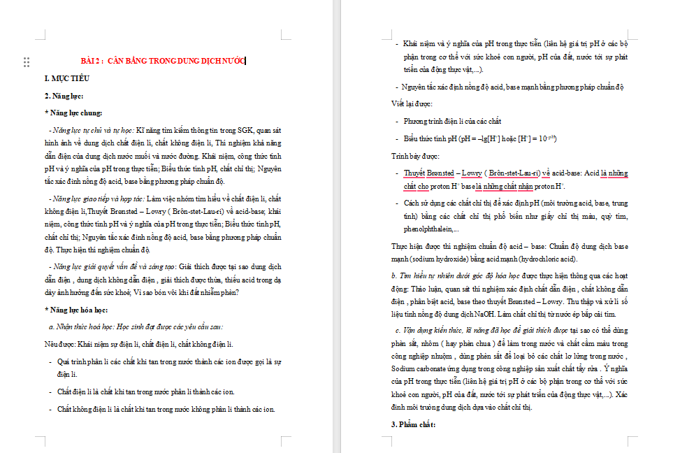 Bài 2: Cân bằng trong dung dịch nước