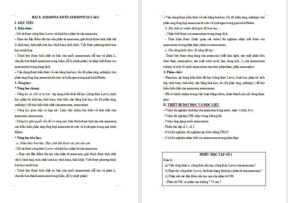 Giáo án PowerPoint Hóa học 11 Bài 5: Ammonia Muối ammonium