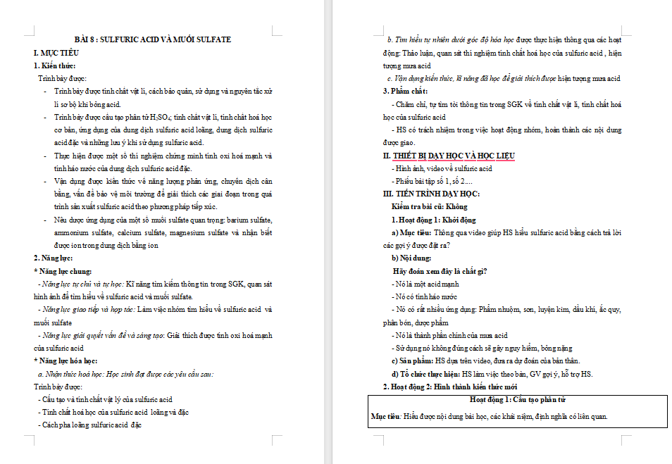 Hóa học 11 Bài 8: Sulfuric acid và muối sulfate