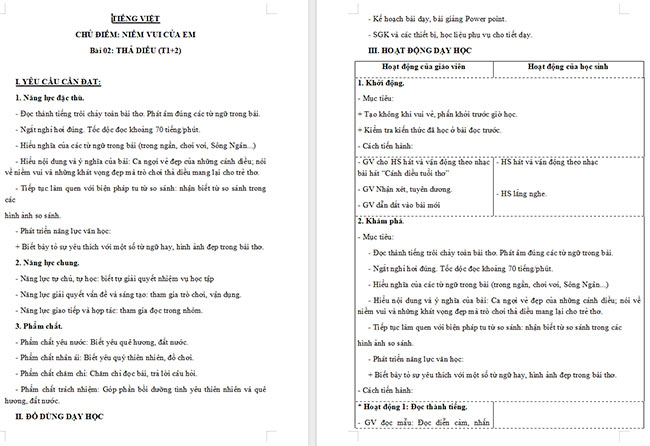 Giáo án Tiếng Việt 3 Thả diều