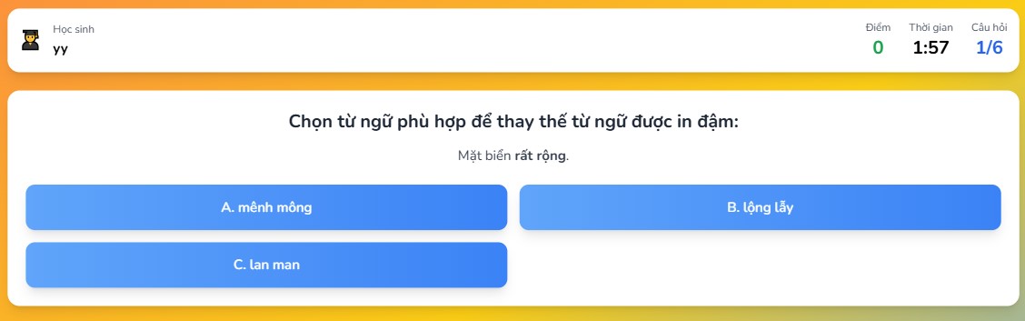 Trò chơi tương tác Luyện tập sử dụng từ ngữ