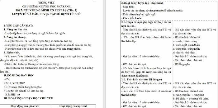 Giáo án Tiếng Việt 4: Luyện tập sử dụng từ ngữ