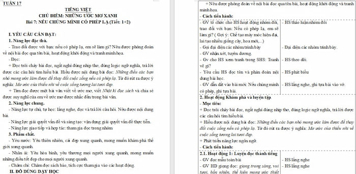 Giáo án Tiếng Việt 4: Nếu chúng mình có phép lạ