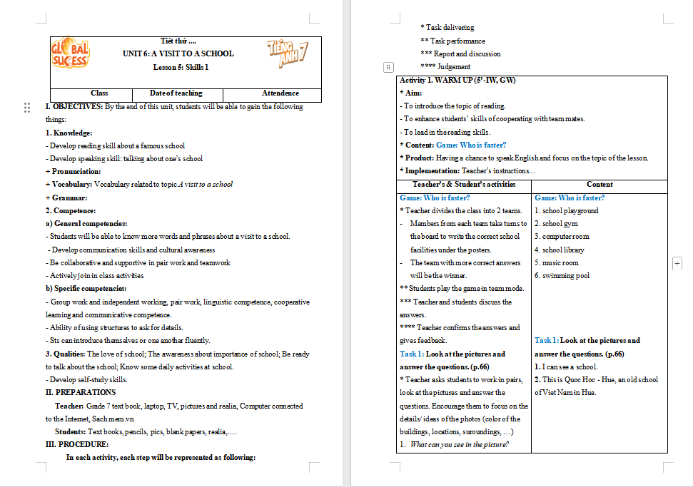 PowerPoint Tiếng Anh 7 Unit 6: Skills 1