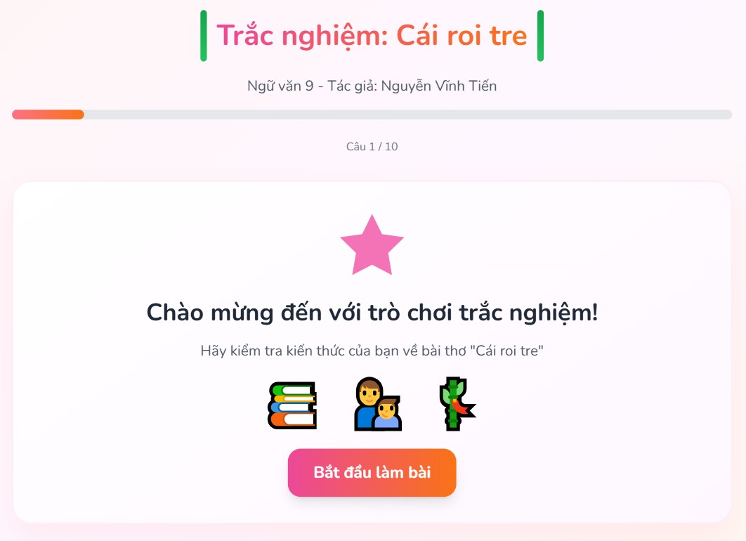 Trò chơi tương tác Ngữ văn 9 Cái roi tre