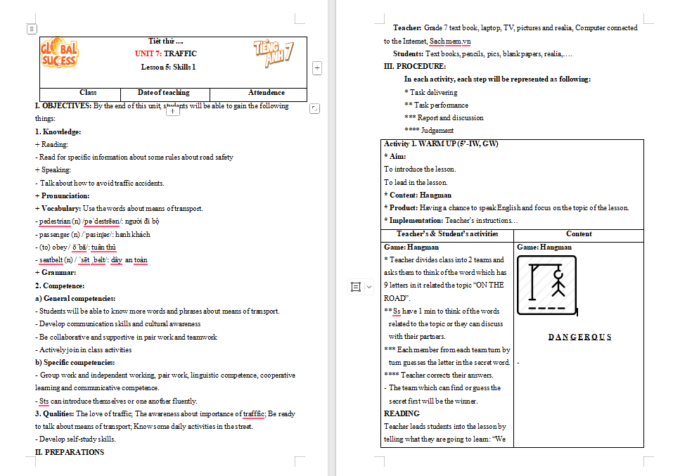PowerPoint Tiếng Anh 7 Unit 7: Skills 1