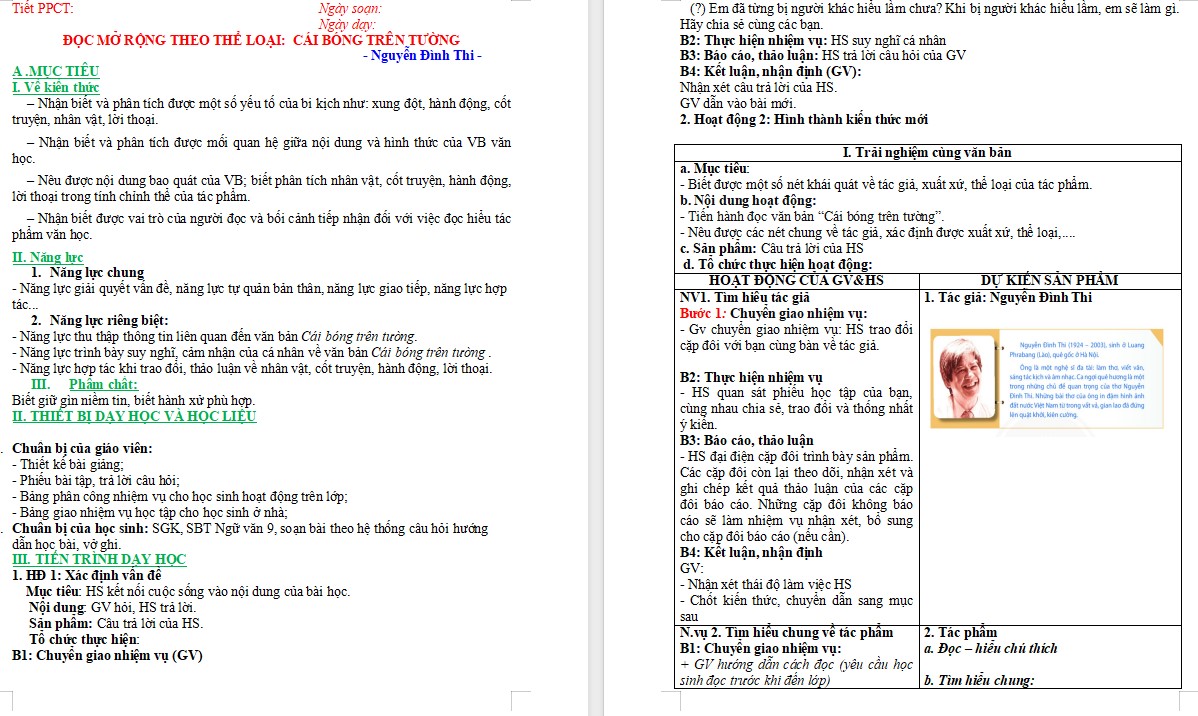 Giáo án Bài Cái bóng trên tường Ngữ văn 9 CTST