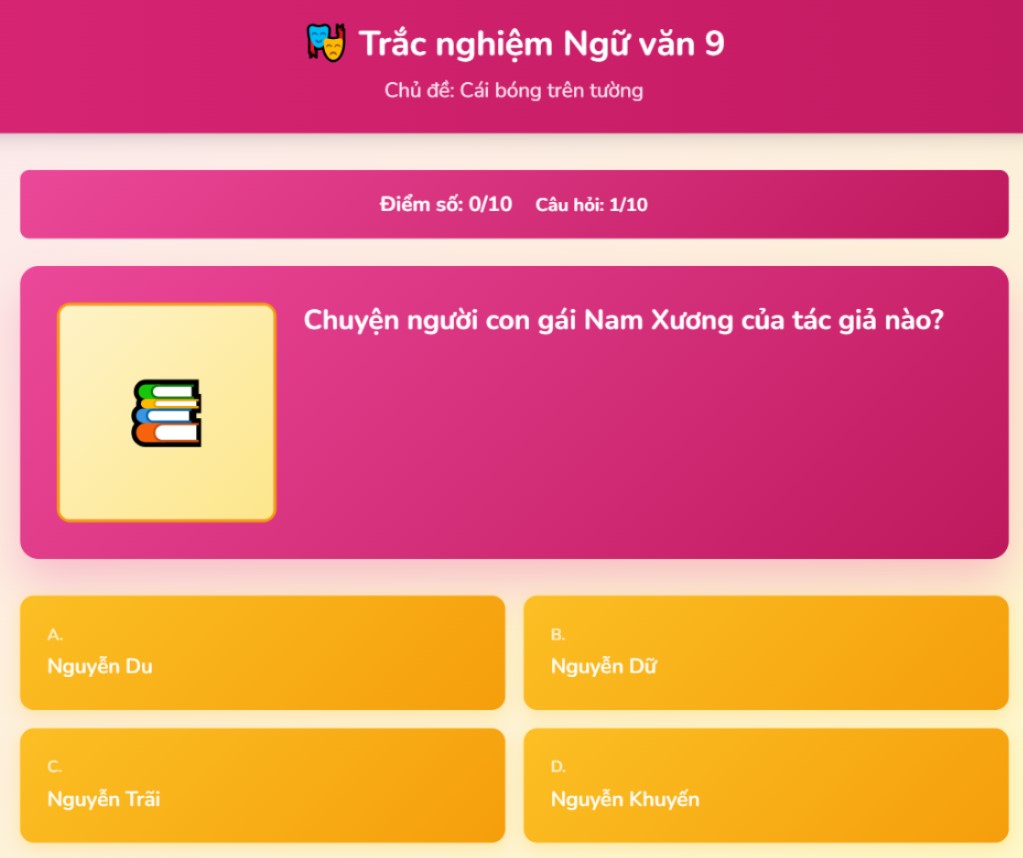 Trò chơi tương tác Ngữ văn 9 Cái bóng trên tường