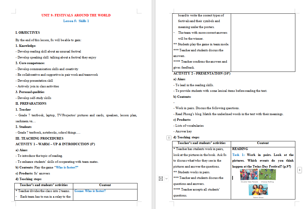 PowerPoint Tiếng Anh 7 Unit 9: Skills 1