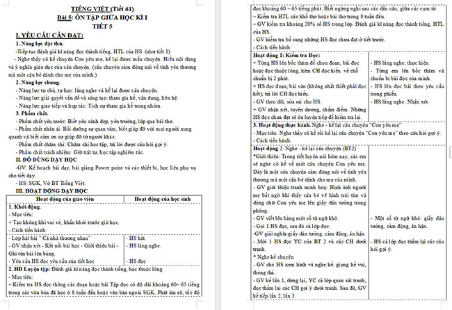 Giáo án Tiếng Việt 3 Ôn tập giữa học kì I (Tiết 5)