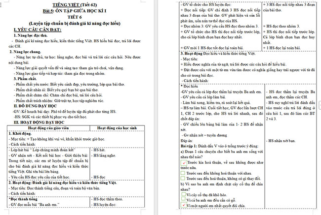 Giáo án Tiếng Việt 3 Ôn tập giữa học kì I (Tiết 6)