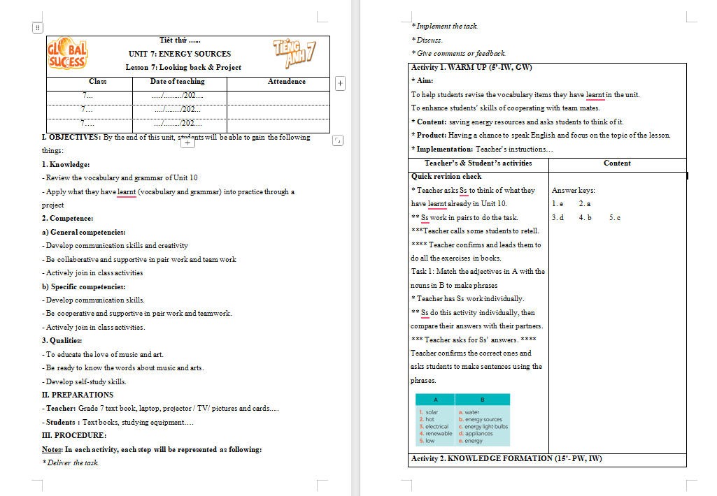 PowerPoint Tiếng Anh 7 Unit 10: Looking Back