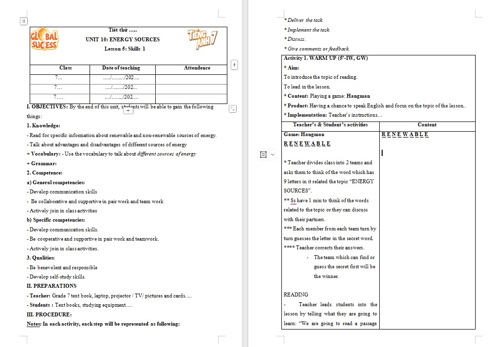 PowerPoint Tiếng Anh 7 Unit 10: Skills 1