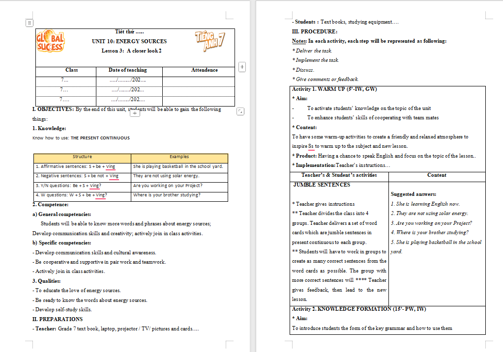 PowerPoint Tiếng Anh 7 Unit 10: A Closer Look 2