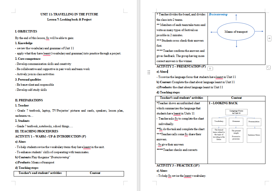 Giáo án Tiếng Anh 7 Unit 11: Looking Back