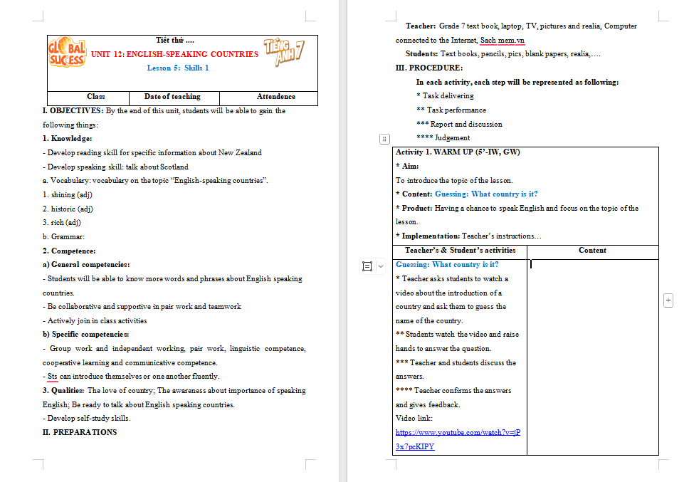 PowerPoint Tiếng Anh 7 Unit 12: Skills 1