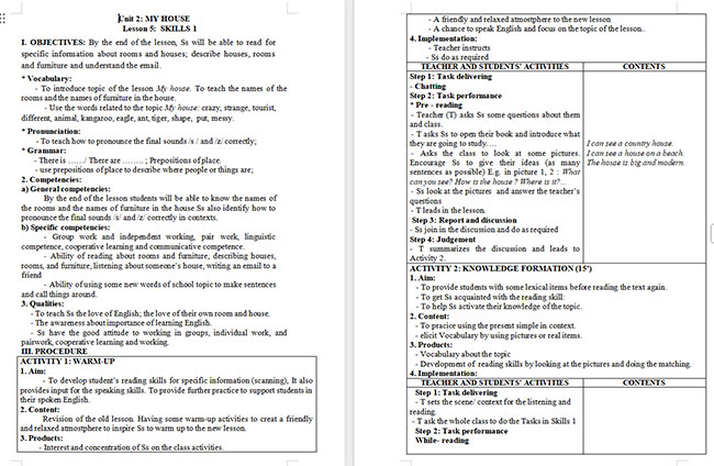 Giáo án Tiếng Anh 6 Unit 2: Skills 1