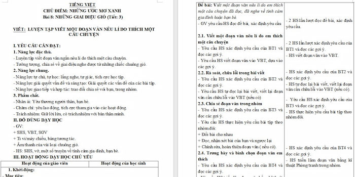 Giáo án Tiếng Việt 4: Luyện tập viết đoạn văn nêu lí do thích một câu chuyện
