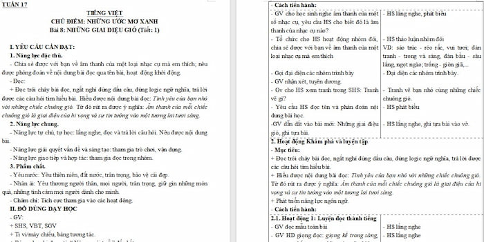 Giáo án Tiếng Việt 4: Những giai điệu gió