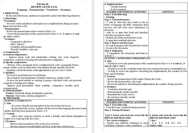 Giáo án Tiếng Anh 6 Review 2: Language