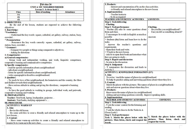 Giáo án Tiếng Anh 6 Unit 4: A Closer Look 1