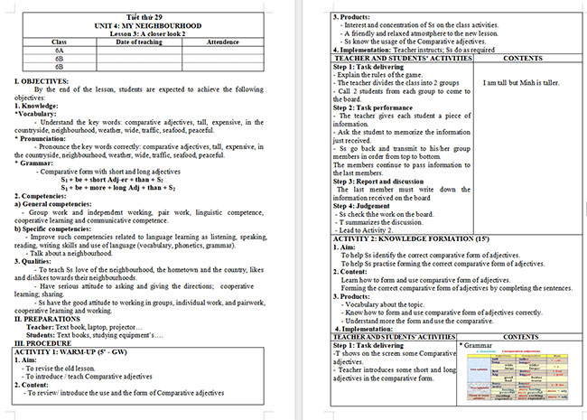 Giáo án Tiếng Anh 6 Unit 4: A Closer Look 2