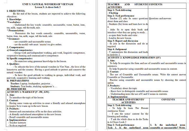 Giáo án Tiếng Anh 6 Unit 5: A Closer Look 2